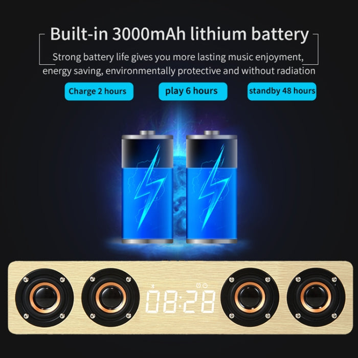 W8C Reloj de madera Subwoofer Altavoz Bluetooth, compatible con tarjeta TF y disco U y AUX de 3,5 mm