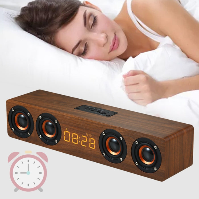 W8C Reloj de madera Subwoofer Altavoz Bluetooth, compatible con tarjeta TF y disco U y AUX de 3,5 mm