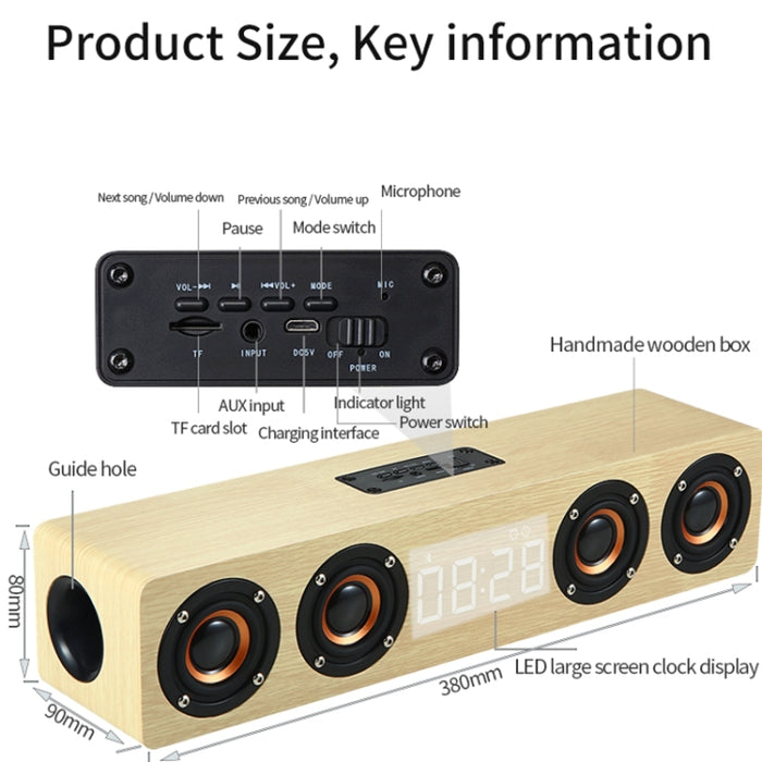 W8C Reloj de madera Subwoofer Altavoz Bluetooth, compatible con tarjeta TF y disco U y AUX de 3,5 mm