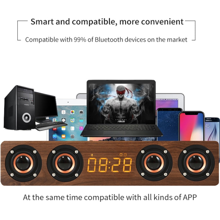 W8C Reloj de madera Subwoofer Altavoz Bluetooth, compatible con tarjeta TF y disco U y AUX de 3,5 mm