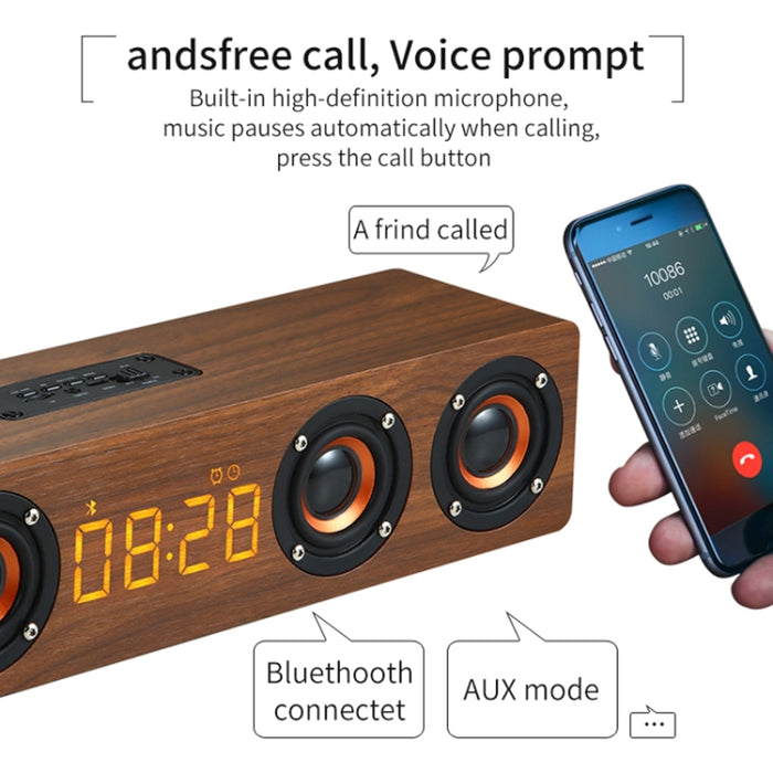 W8C Reloj de madera Subwoofer Altavoz Bluetooth, compatible con tarjeta TF y disco U y AUX de 3,5 mm