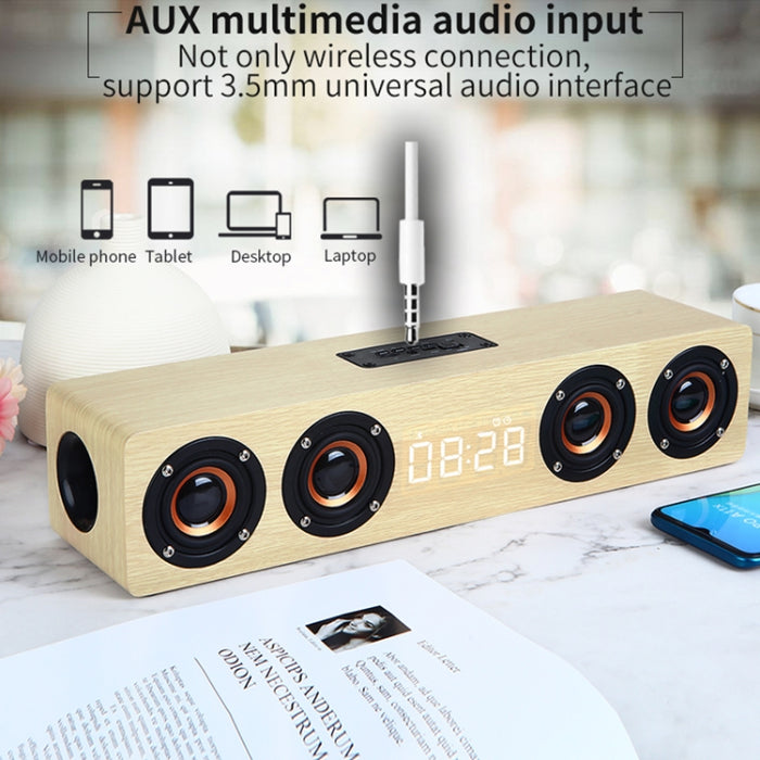 W8C Reloj de madera Subwoofer Altavoz Bluetooth, compatible con tarjeta TF y disco U y AUX de 3,5 mm