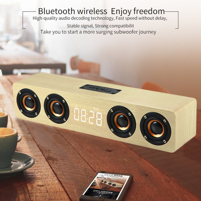 W8C Reloj de madera Subwoofer Altavoz Bluetooth, compatible con tarjeta TF y disco U y AUX de 3,5 mm