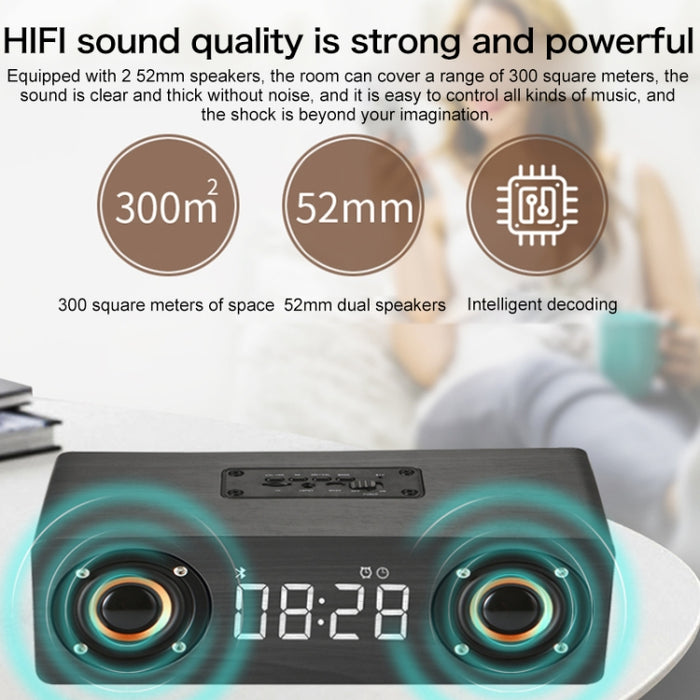 Subwoofer M5 Altavoz Bluetooth 4.2 de madera, compatible con tarjeta TF y AUX y FM de 3,5 mm