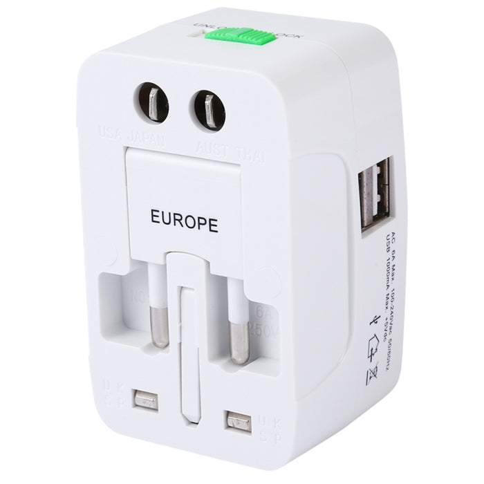 Convertidor universal de viaje multifunción de 110-250 V con interfaces USB duales, enchufe UE / Reino Unido / EE. UU. / AU