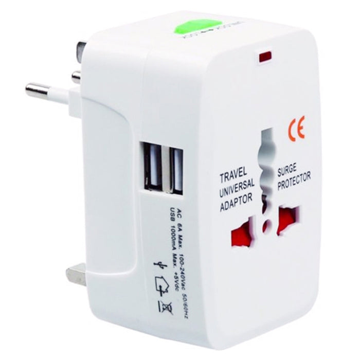 Convertidor universal de viaje multifunción de 110-250 V con interfaces USB duales, enchufe UE / Reino Unido / EE. UU. / AU