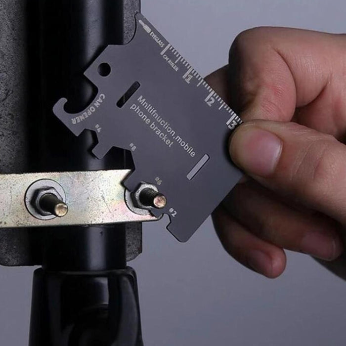 Soporte plegable multifunción para teléfono con abrebotellas y tarjetas de herramientas de acero inoxidable