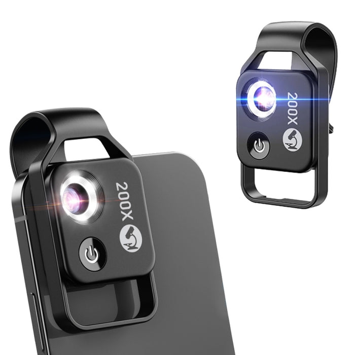 APEXEL APL-MS002BK 200X HD Microscopio portátil universal para teléfono móvil con luz LED