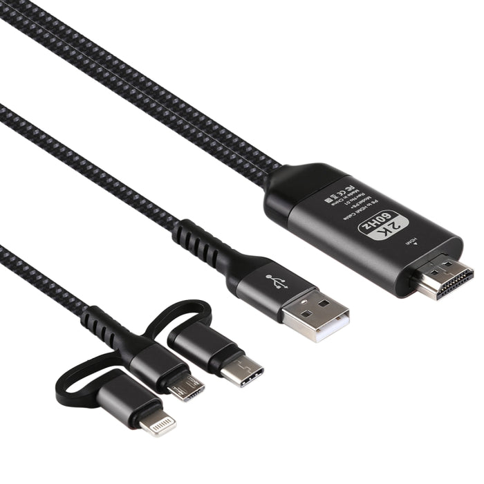 Cable Micro USB 3 en 1 + USB-C / Tipo-C + 8 pines a HDMI HDTV