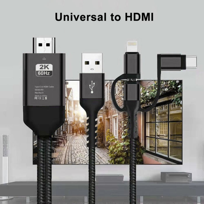 Cable Micro USB 3 en 1 + USB-C / Tipo-C + 8 pines a HDMI HDTV