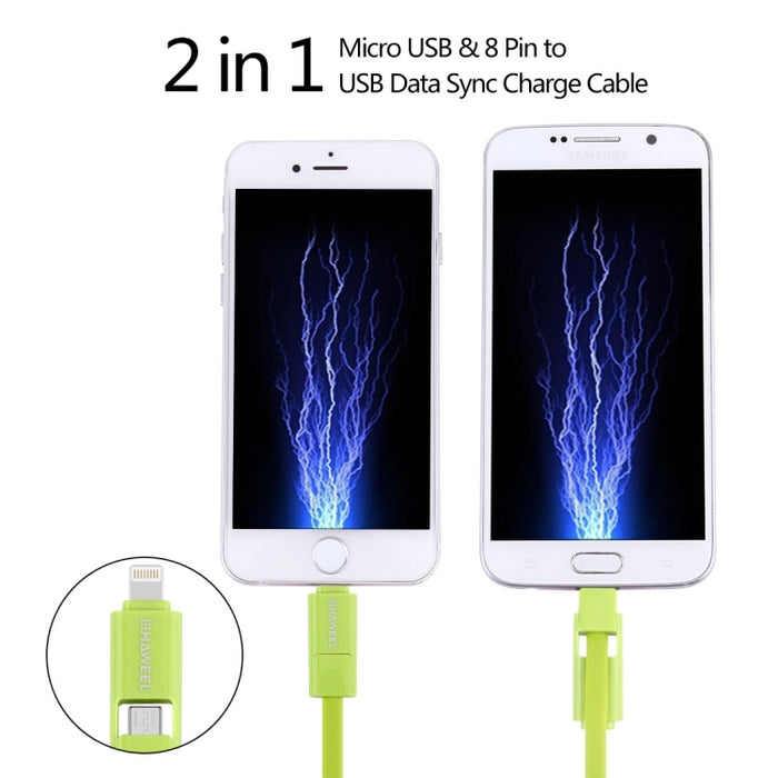 HAWEEL Cable de carga de sincronización de datos Micro USB y 8 pines a USB 2 en 1 de 1 m