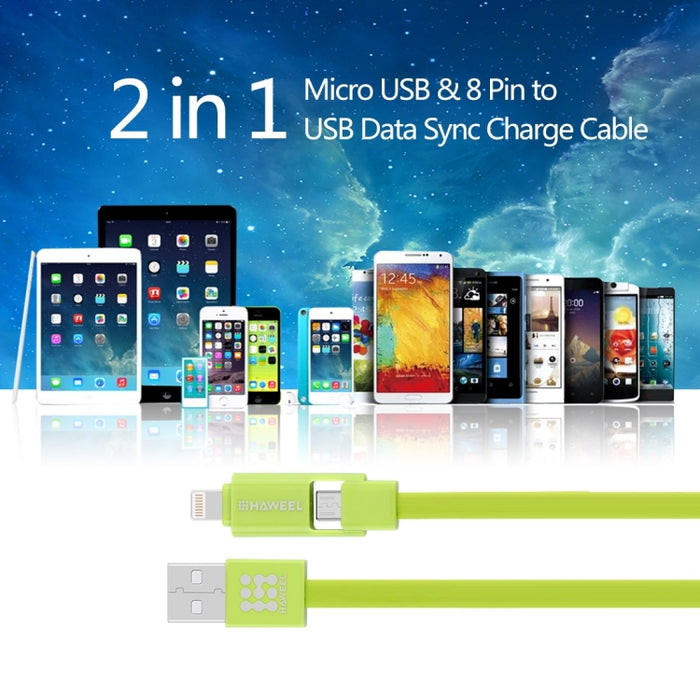 HAWEEL Cable de carga de sincronización de datos Micro USB y 8 pines a USB 2 en 1 de 1 m