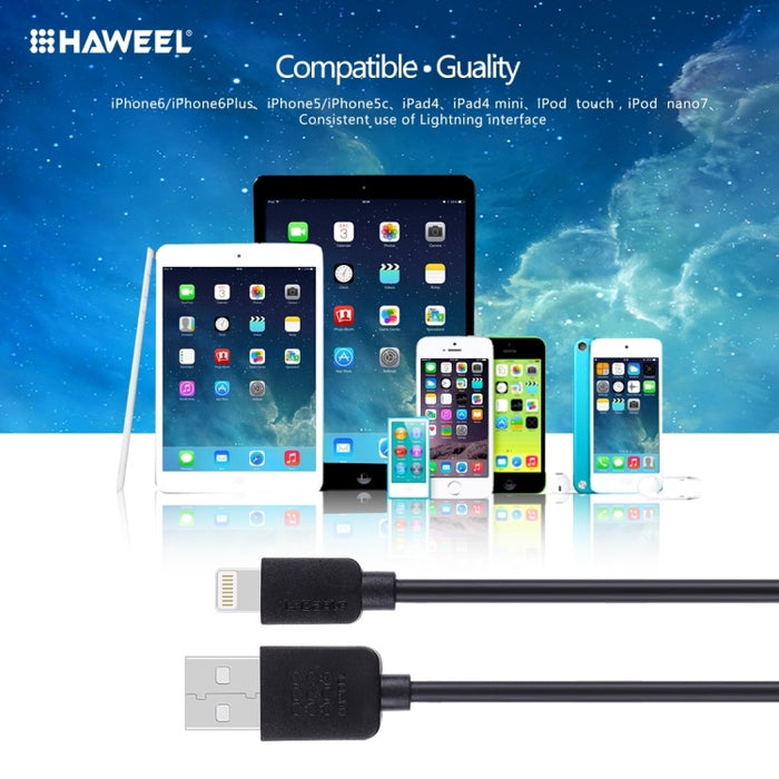 2 PCS HAWEEL 1m Alta velocidad 8 pines a USB Kit de cable de carga y sincronización para iPhone, iPad, 2pcs