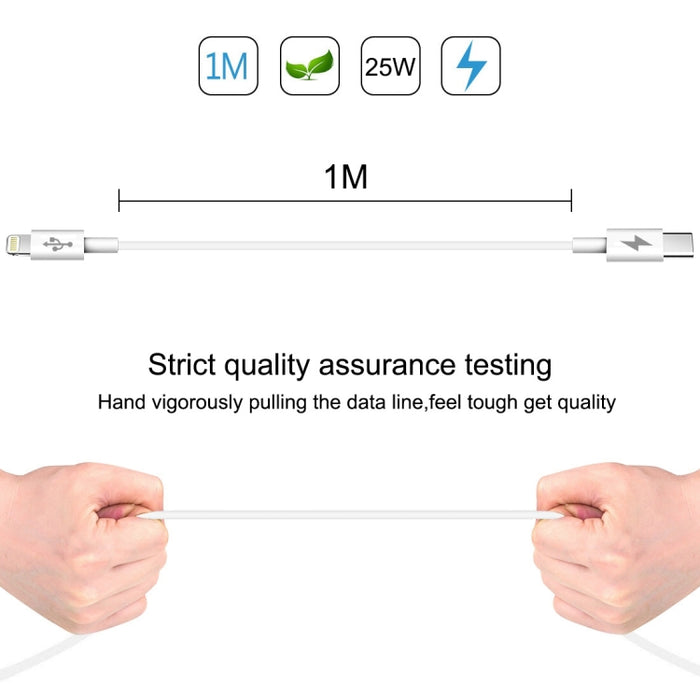 Cable de carga rápida HAWEEL 25W 3A USB-C / Type-C a 8 pines PD para iPhone, iPad, longitud del cable: 1 m