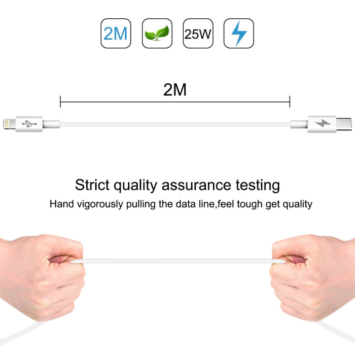 Cable de carga rápida HAWEEL 25W 3A USB-C / Type-C a 8 pines PD para iPhone, iPad, longitud del cable: 2 m