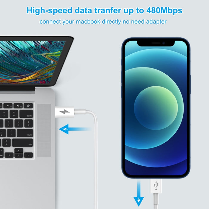 Cable de carga rápida HAWEEL 25W 3A USB-C / Type-C a 8 pines PD para iPhone, iPad, longitud del cable: 2 m