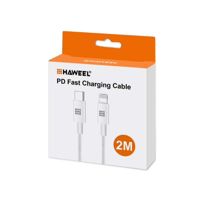 Cable de carga rápida HAWEEL 25W 3A USB-C / Type-C a 8 pines PD para iPhone, iPad, longitud del cable: 2 m