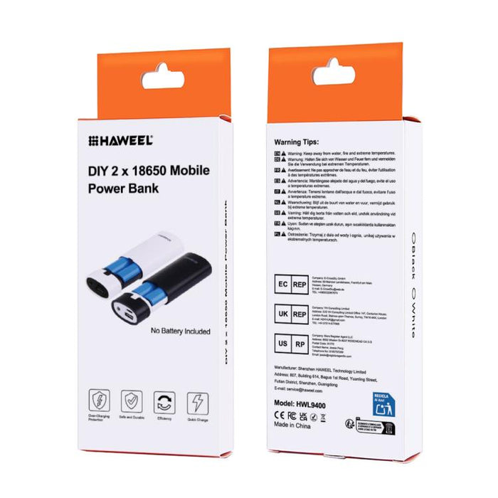 HAWEEL DIY 2x 18650 batería (no incluida) 5600mAh Power Bank Shell Box con salida USB e indicador