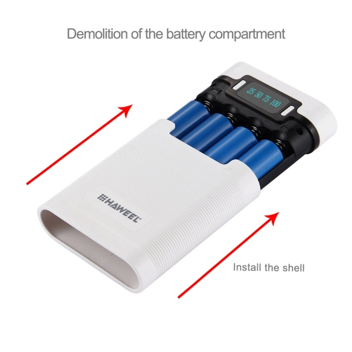 HAWEEL DIY 4 x 18650 batería (no incluida) 10000 mAh Power Bank Shell Box con 2 x salida USB y pantalla para iPhone, Galaxy, Sony, HTC, Google, Huawei, Xiaomi, Lenovo y otros teléfonos inteligentes
