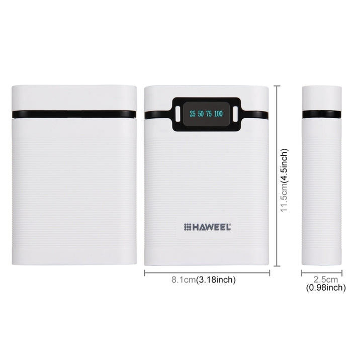 HAWEEL DIY 4 x 18650 batería (no incluida) 10000 mAh Power Bank Shell Box con 2 x salida USB y pantalla para iPhone, Galaxy, Sony, HTC, Google, Huawei, Xiaomi, Lenovo y otros teléfonos inteligentes