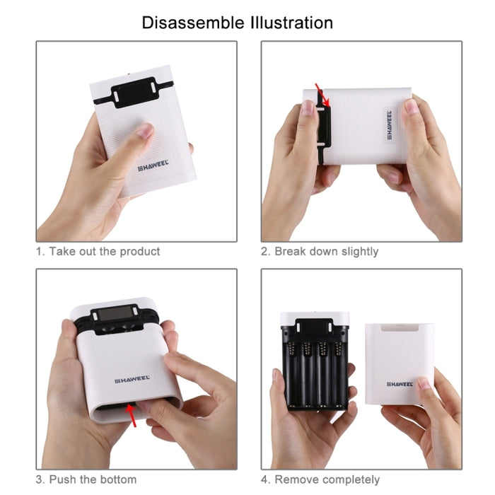 HAWEEL DIY 4 x 18650 batería (no incluida) 10000 mAh Power Bank Shell Box con 2 x salida USB y pantalla para iPhone, Galaxy, Sony, HTC, Google, Huawei, Xiaomi, Lenovo y otros teléfonos inteligentes