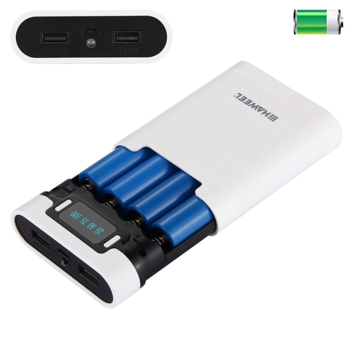 HAWEEL DIY 4 x 18650 batería (no incluida) 10000 mAh Power Bank Shell Box con 2 x salida USB y pantalla para iPhone, Galaxy, Sony, HTC, Google, Huawei, Xiaomi, Lenovo y otros teléfonos inteligentes