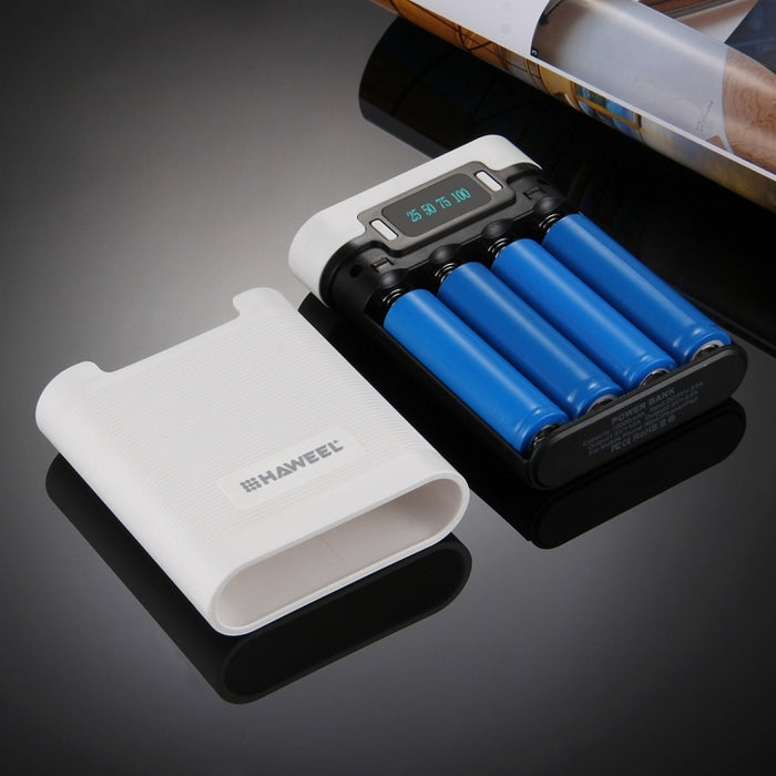 HAWEEL DIY 4 x 18650 batería (no incluida) 10000 mAh Power Bank Shell Box con 2 x salida USB y pantalla para iPhone, Galaxy, Sony, HTC, Google, Huawei, Xiaomi, Lenovo y otros teléfonos inteligentes