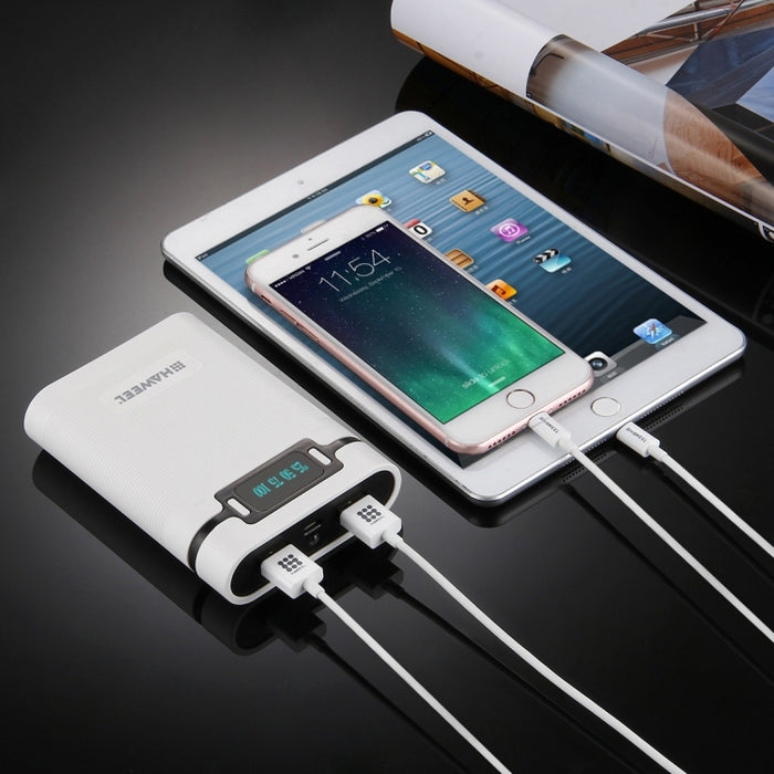 HAWEEL DIY 4 x 18650 batería (no incluida) 10000 mAh Power Bank Shell Box con 2 x salida USB y pantalla para iPhone, Galaxy, Sony, HTC, Google, Huawei, Xiaomi, Lenovo y otros teléfonos inteligentes