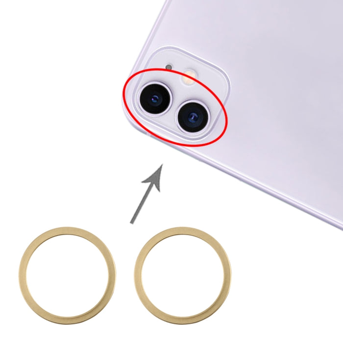 Anillo de aro protector de metal con lente de vidrio de cámara trasera de 2 piezas para iPhone 11, For iPhone 11