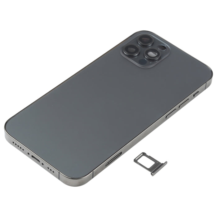 Conjunto de cubierta trasera de batería (con teclas laterales, timbre de altavoz, motor, lente de cámara, bandeja para tarjetas, botón de encendido, botón de volumen, puerto de carga y módulo de carga inalámbrico) para iPhone 12 Pro��������������������...