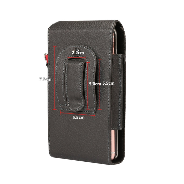 Para teléfonos de 6,7 pulgadas y menos Textura de litchi Multifuncional Universal Vertical Flip Vertical Doble celosía PU Funda de cuero Riñonera con ranura para tarjeta, clip para cinturón y cordón