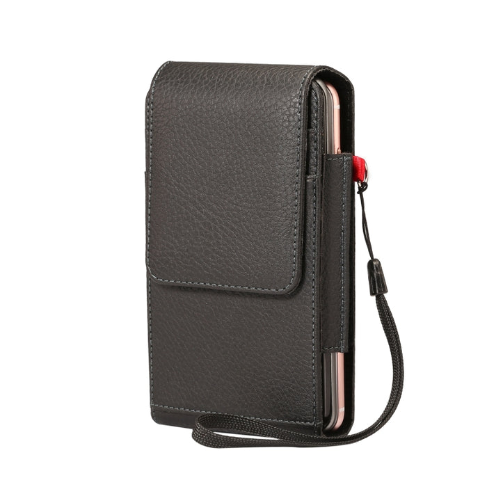 Para teléfonos de 6,7 pulgadas y menos Textura de litchi Multifuncional Universal Vertical Flip Vertical Doble celosía PU Funda de cuero Riñonera con ranura para tarjeta, clip para cinturón y cordón