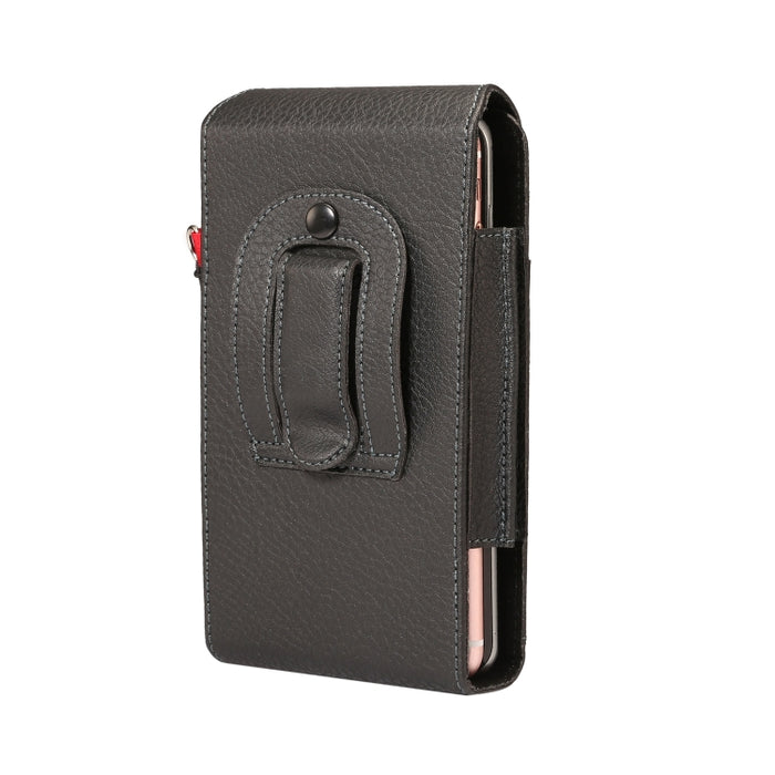 Para teléfonos de 6,7 pulgadas y menos Textura de litchi Multifuncional Universal Vertical Flip Vertical Doble celosía PU Funda de cuero Riñonera con ranura para tarjeta, clip para cinturón y cordón