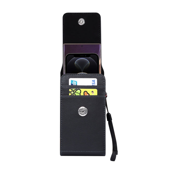Para teléfonos de 6,7 pulgadas y menos Textura de litchi Multifuncional Universal Vertical Flip Vertical Doble celosía PU Funda de cuero Riñonera con ranura para tarjeta, clip para cinturón y cordón