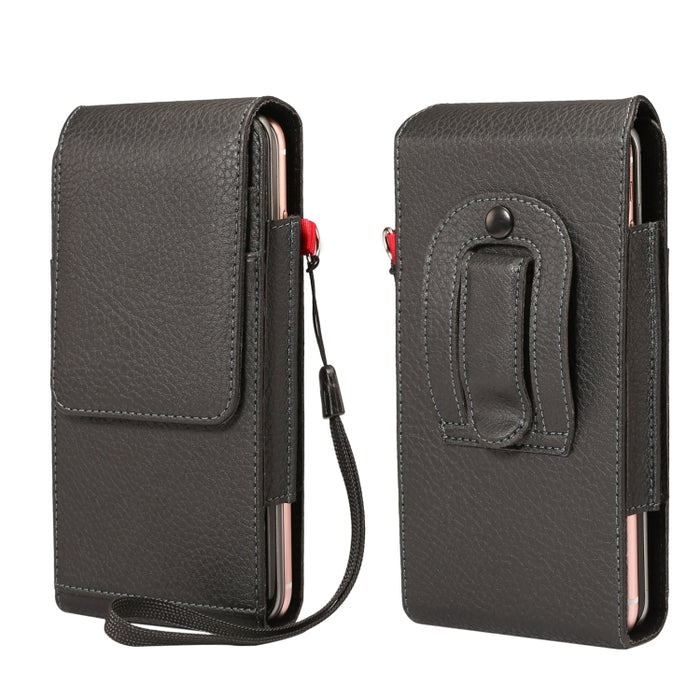 Para teléfonos de 6,7 pulgadas y menos Textura de litchi Multifuncional Universal Vertical Flip Vertical Doble celosía PU Funda de cuero Riñonera con ranura para tarjeta, clip para cinturón y cordón