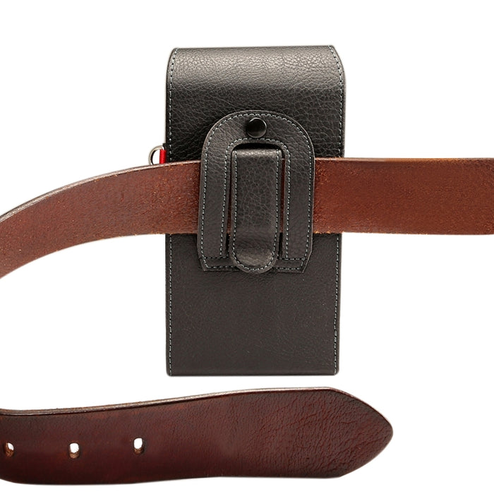 Para teléfonos de 6,7 pulgadas y menos Textura de litchi Multifuncional Universal Vertical Flip Vertical Doble celosía PU Funda de cuero Riñonera con ranura para tarjeta, clip para cinturón y cordón