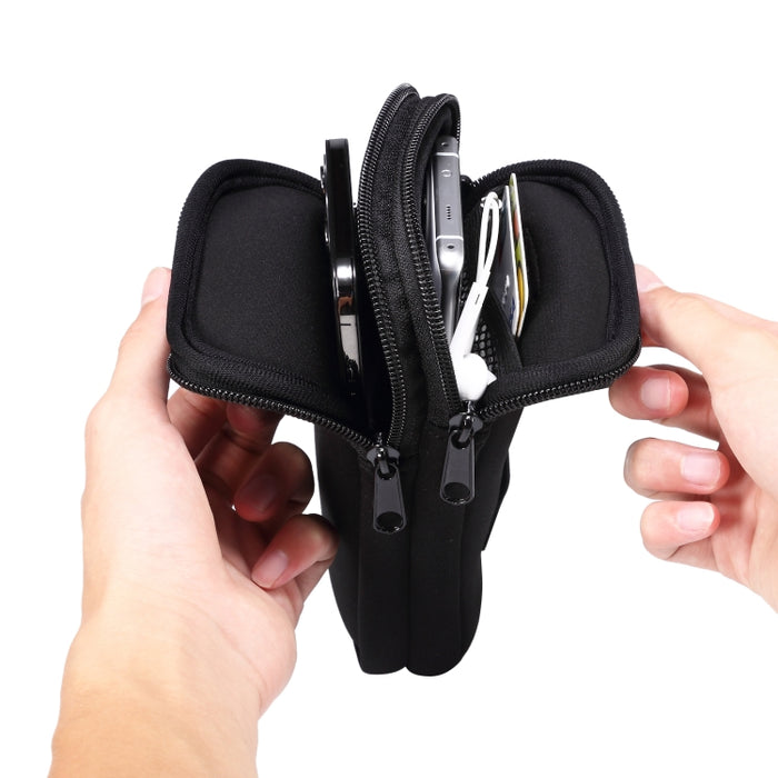 Riñonera colgante elástica universal con doble compartimento para teléfonos inteligentes de 6,9 pulgadas o menos