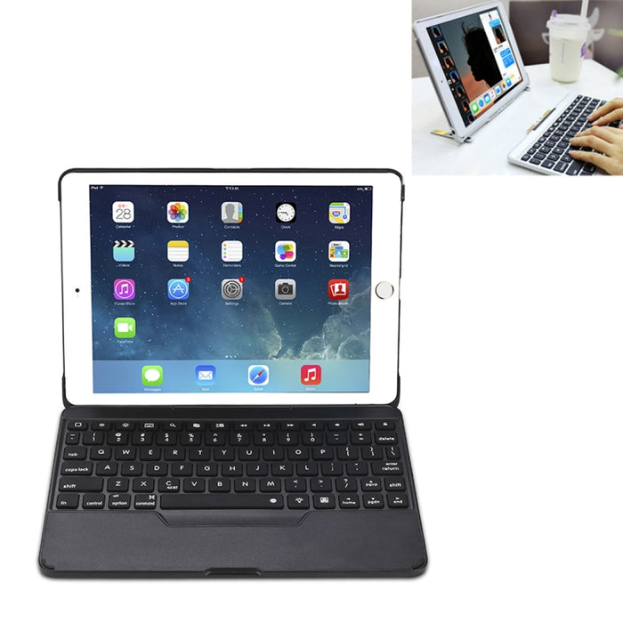 F611 Estuche para tableta con teclado inalámbrico Bluetooth y plano posterior de aluminio con retroiluminación colorida desmontable para iPad Air 2 / 9.7 (2018) / 9.7 pulgadas (2017) / Air / Pro 9.7 pulgadas