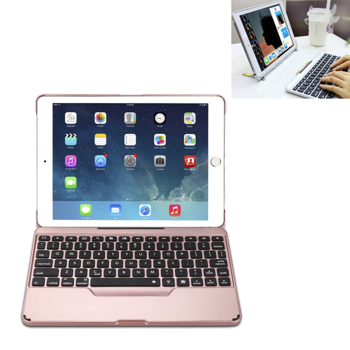F611 Estuche para tableta con teclado inalámbrico Bluetooth y plano posterior de aluminio con retroiluminación colorida desmontable para iPad Air 2 / 9.7 (2018) / 9.7 pulgadas (2017) / Air / Pro 9.7 pulgadas