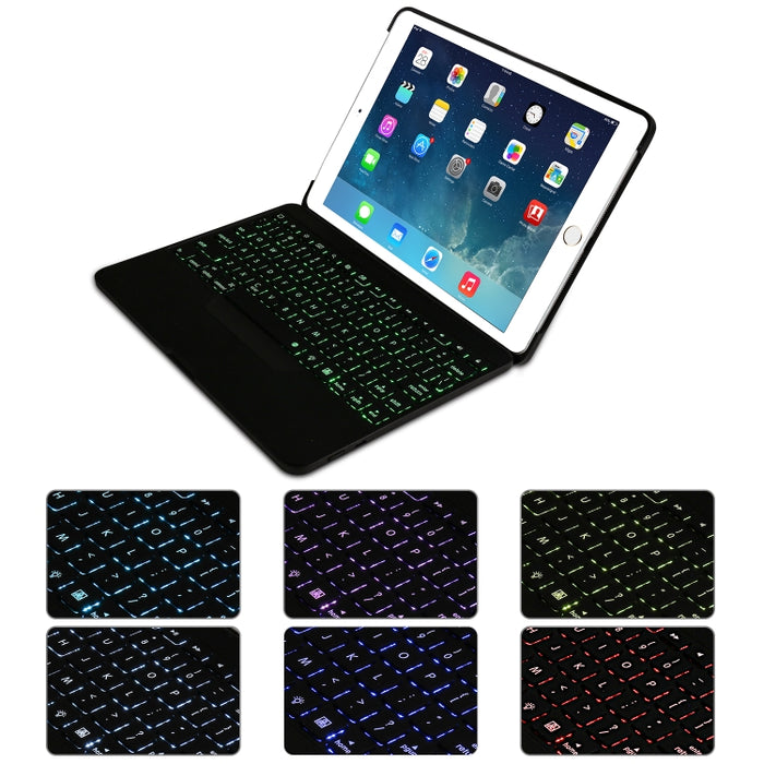 F611 Estuche para tableta con teclado inalámbrico Bluetooth y plano posterior de aluminio con retroiluminación colorida desmontable para iPad Air 2 / 9.7 (2018) / 9.7 pulgadas (2017) / Air / Pro 9.7 pulgadas