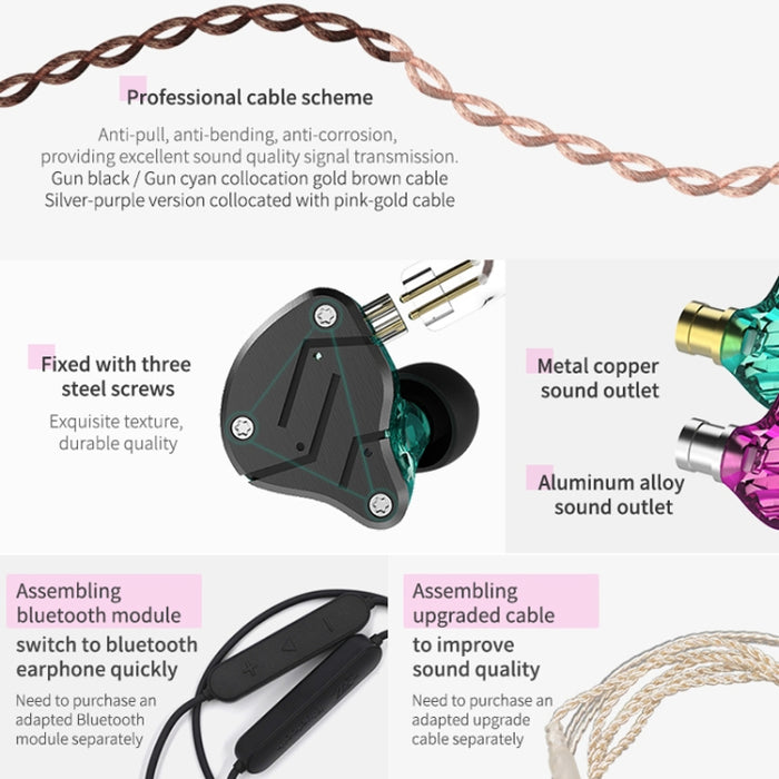 KZ ZSN Circle Iron Moving Iron Control por cable de cuatro núcleos Intrauditivo Mega Bass HiFi Auricular con micrófono