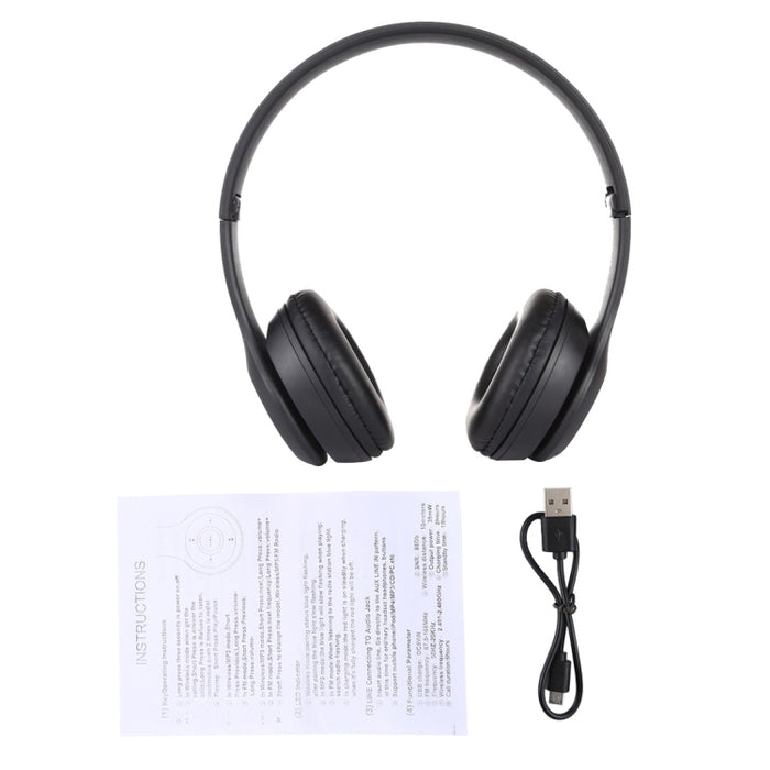 Auriculares Bluetooth inalámbricos plegables P47 con conector de audio de 3,5 mm, compatible con MP3 / FM / llamada