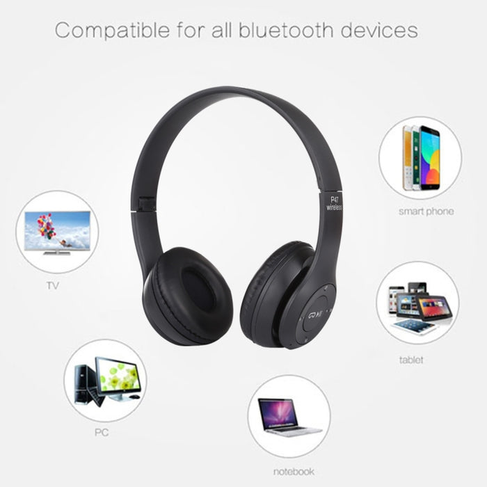 Auriculares Bluetooth inalámbricos plegables P47 con conector de audio de 3,5 mm, compatible con MP3 / FM / llamada