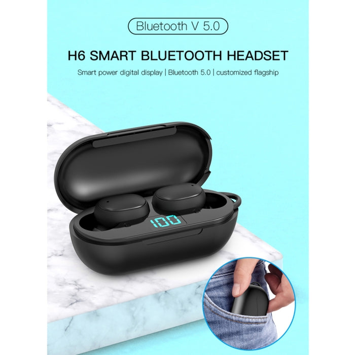H6 TWS Bluetooth 5.0 Auricular Bluetooth inalámbrico con pantalla digital y caja de carga, soporte para llamadas Siri y HD