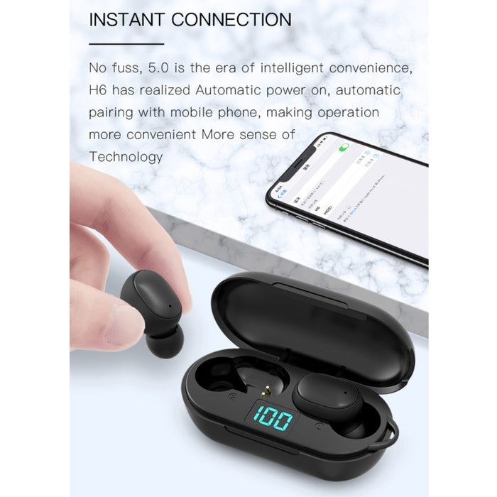 H6 TWS Bluetooth 5.0 Auricular Bluetooth inalámbrico con pantalla digital y caja de carga, soporte para llamadas Siri y HD