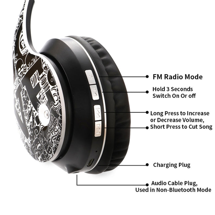 Auriculares inalámbricos Bluetooth V5.0 con patrón de graffiti B1
