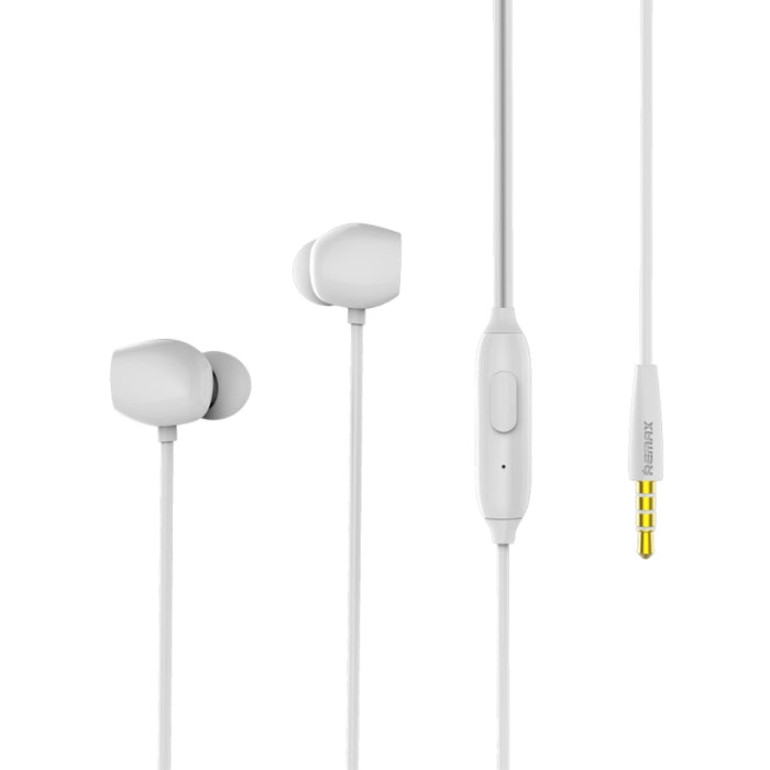 REMAX RM-550 Auricular intrauditivo estéreo con clavija dorada de 3,5 mm para música con control por cable + micrófono, compatible con manos libres