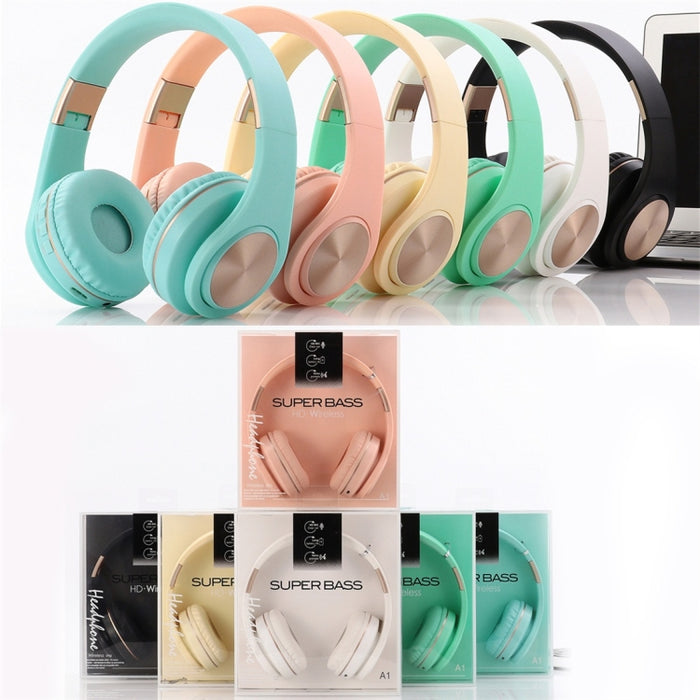 A1 Bluetooth 4.2 Candy Color Super Base Auriculares Bluetooth, compatible con reproducción de música, conmutación, control de volumen y respuesta