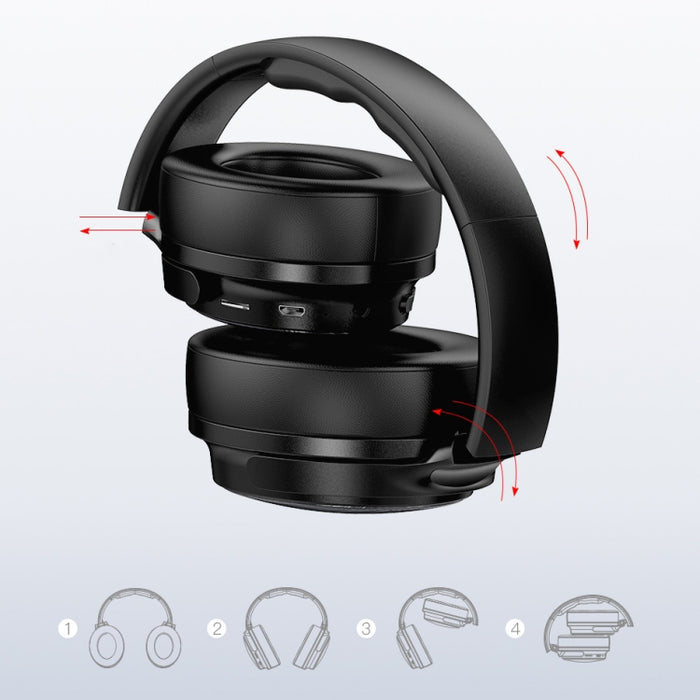 Wei A780BL Bluetooth 5.0 Auriculares Bluetooth inalámbricos con graves plegables y conector auxiliar de 3,5 mm