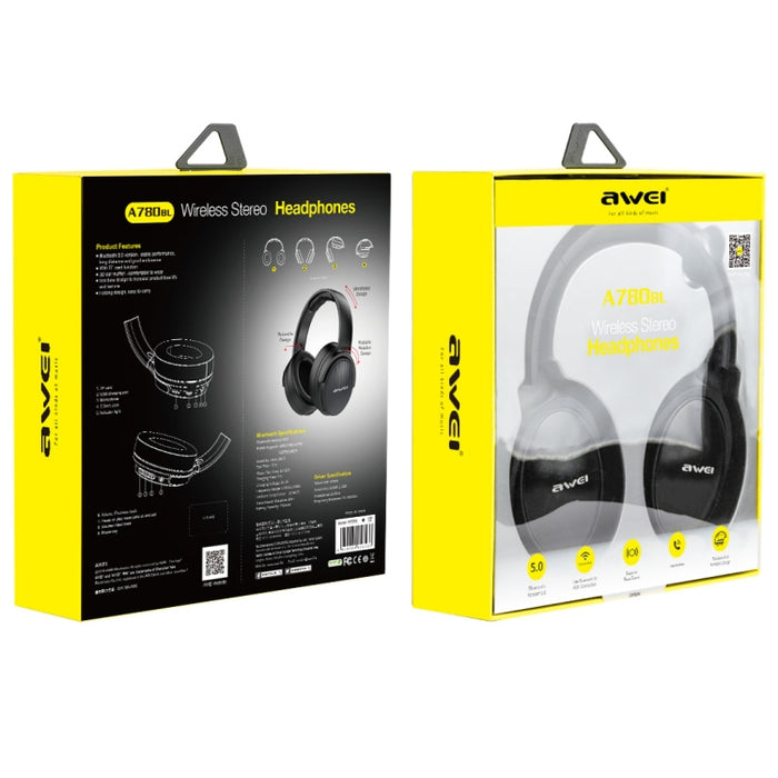 Wei A780BL Bluetooth 5.0 Auriculares Bluetooth inalámbricos con graves plegables y conector auxiliar de 3,5 mm